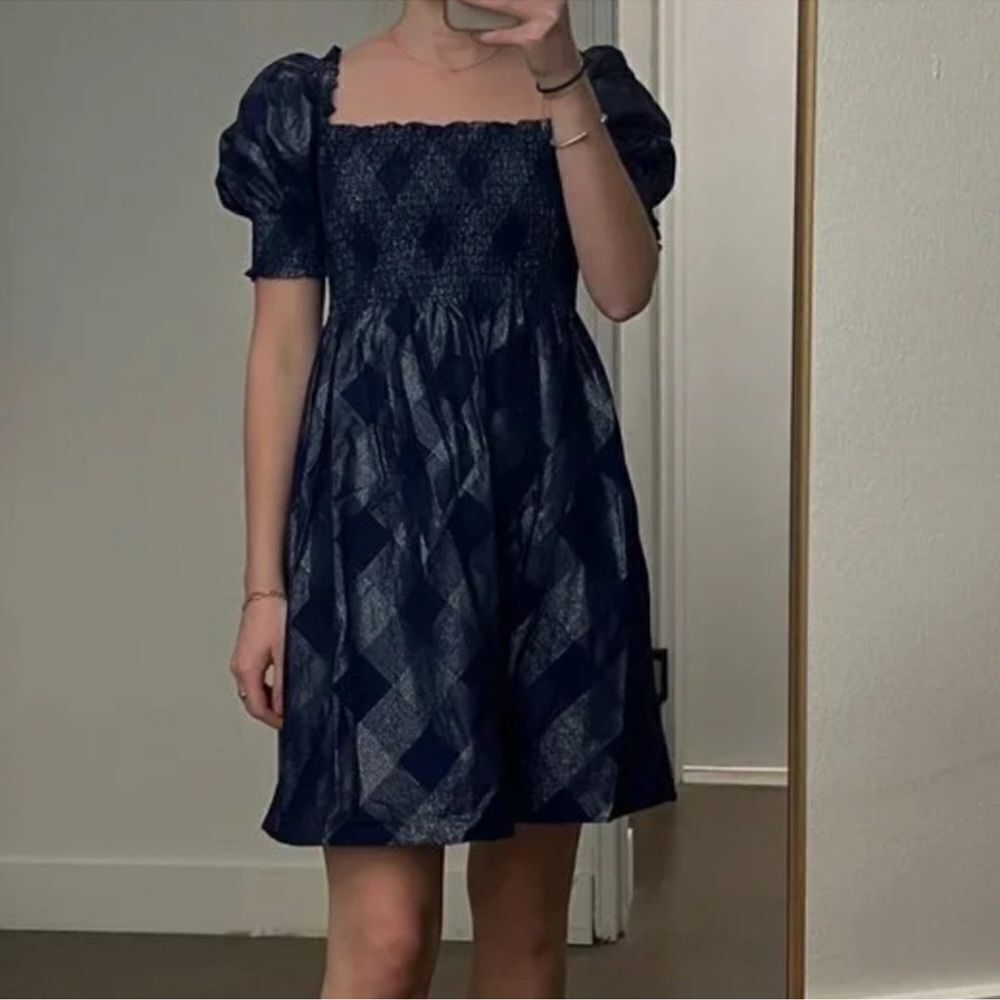 Hill House Athena Nap Dress Navy Glitter Check in Size XS